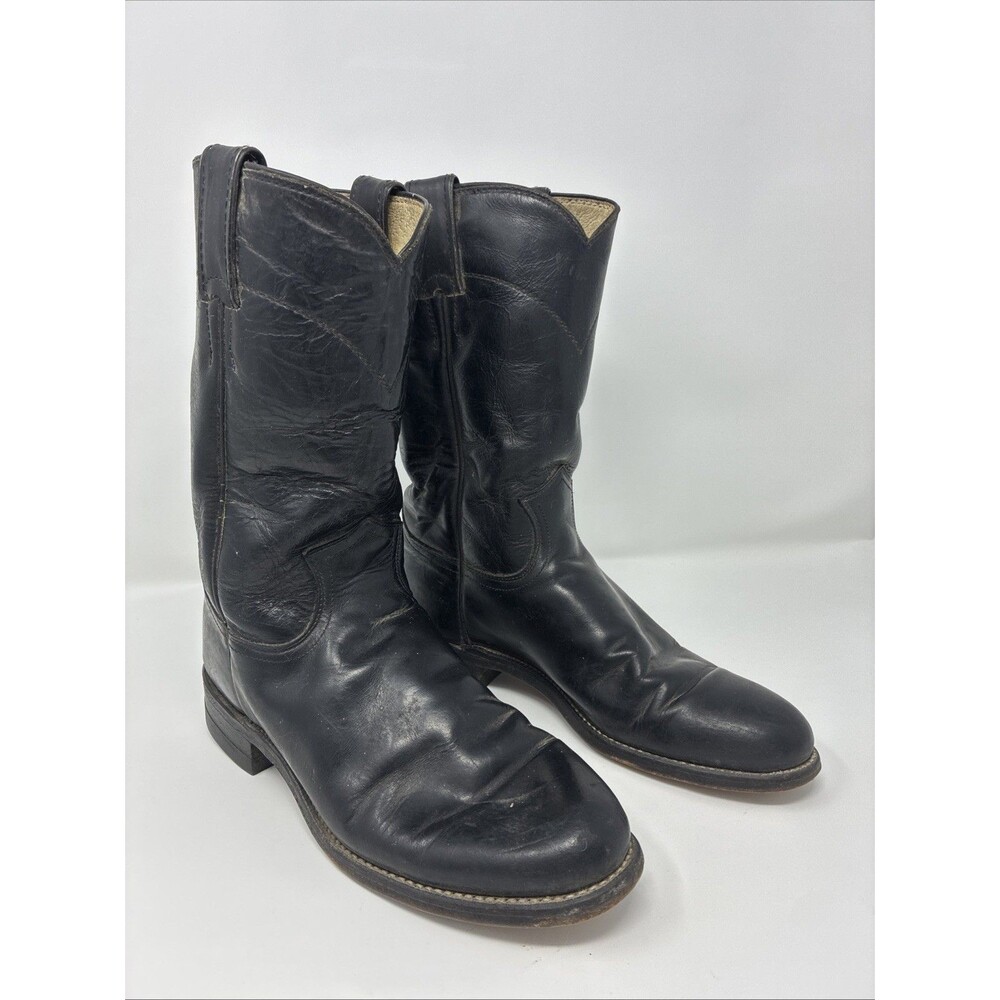 Justin Black Leather Roper Cowboy Boots Womens Size 5.5 B L3703